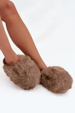 Futrzane Kapcie Damskie Brązowe Iseline