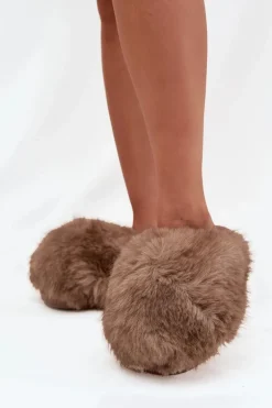 Futrzane Kapcie Damskie Brązowe Iseline