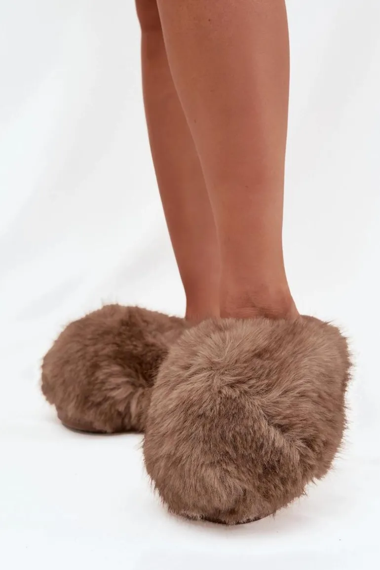 Futrzane Kapcie Damskie Brązowe Iseline