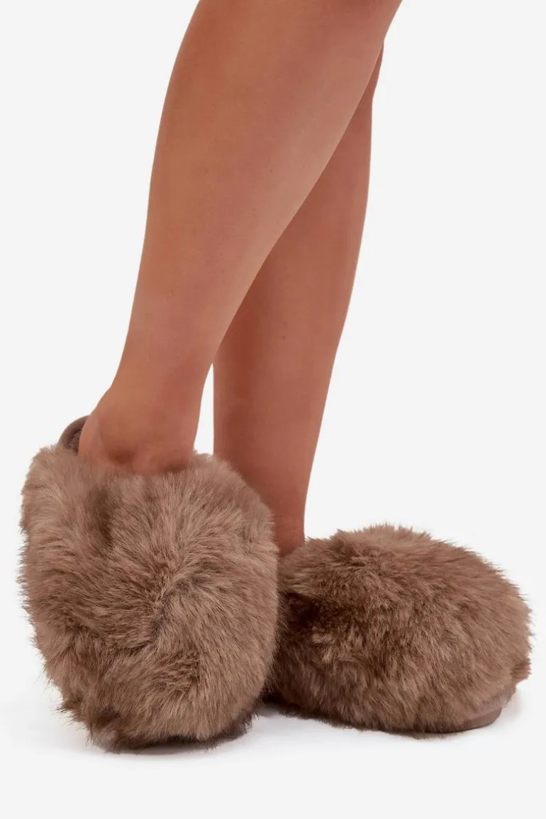 Futrzane Kapcie Damskie Brązowe Iseline