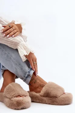 Futrzane Kapcie Damskie Beżowe Biella