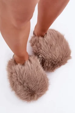 Futrzane Kapcie Damskie Ciemnobeżowe Wladisa