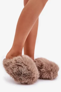 Futrzane Kapcie Damskie Ciemnobeżowe Wladisa