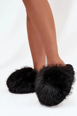 Futrzane Kapcie Damskie Czarne Iseline