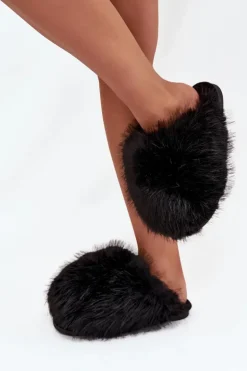 Futrzane Kapcie Damskie Czarne Iseline