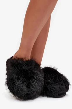 Futrzane Kapcie Damskie Czarne Iseline