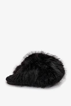 Futrzane Kapcie Damskie Czarne Iseline