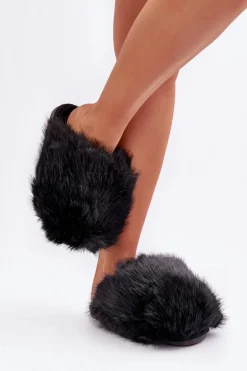 Futrzane Kapcie Damskie Czarne Wladisa