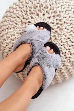 Futrzane Kapcie Damskie Inblu 6800006D Szare