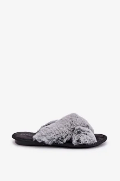 Futrzane Kapcie Damskie Inblu 6800006D Szare