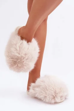 Futrzane Kapcie Damskie Jasnobeżowe Wladisa