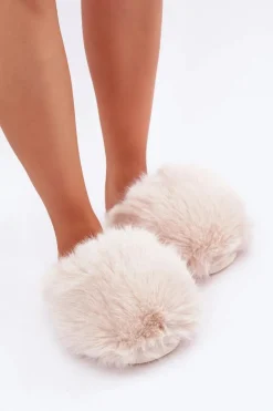 Futrzane Kapcie Damskie Jasnobeżowe Wladisa