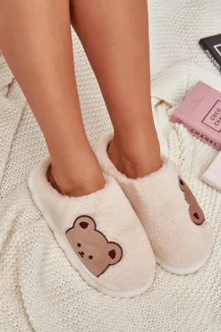 Futrzane Kapcie Damskie Misie Jasnobeżowe Firedi