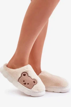 Futrzane Kapcie Damskie Misie Jasnobeżowe Firedi