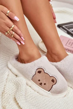 Futrzane Kapcie Damskie Misie Beżowe Firedi