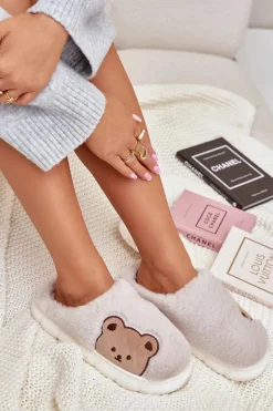 Futrzane Kapcie Damskie Misie Beżowe Firedi