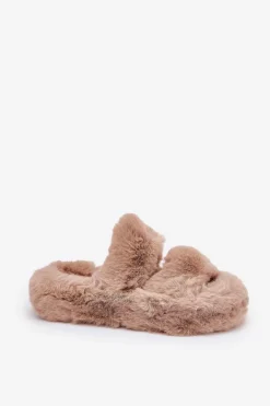 Futrzane Kapcie Damskie Na Platformie Khaki Talfedi