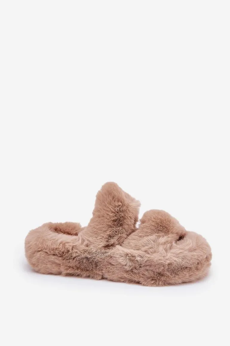 Futrzane Kapcie Damskie Na Platformie Khaki Talfedi