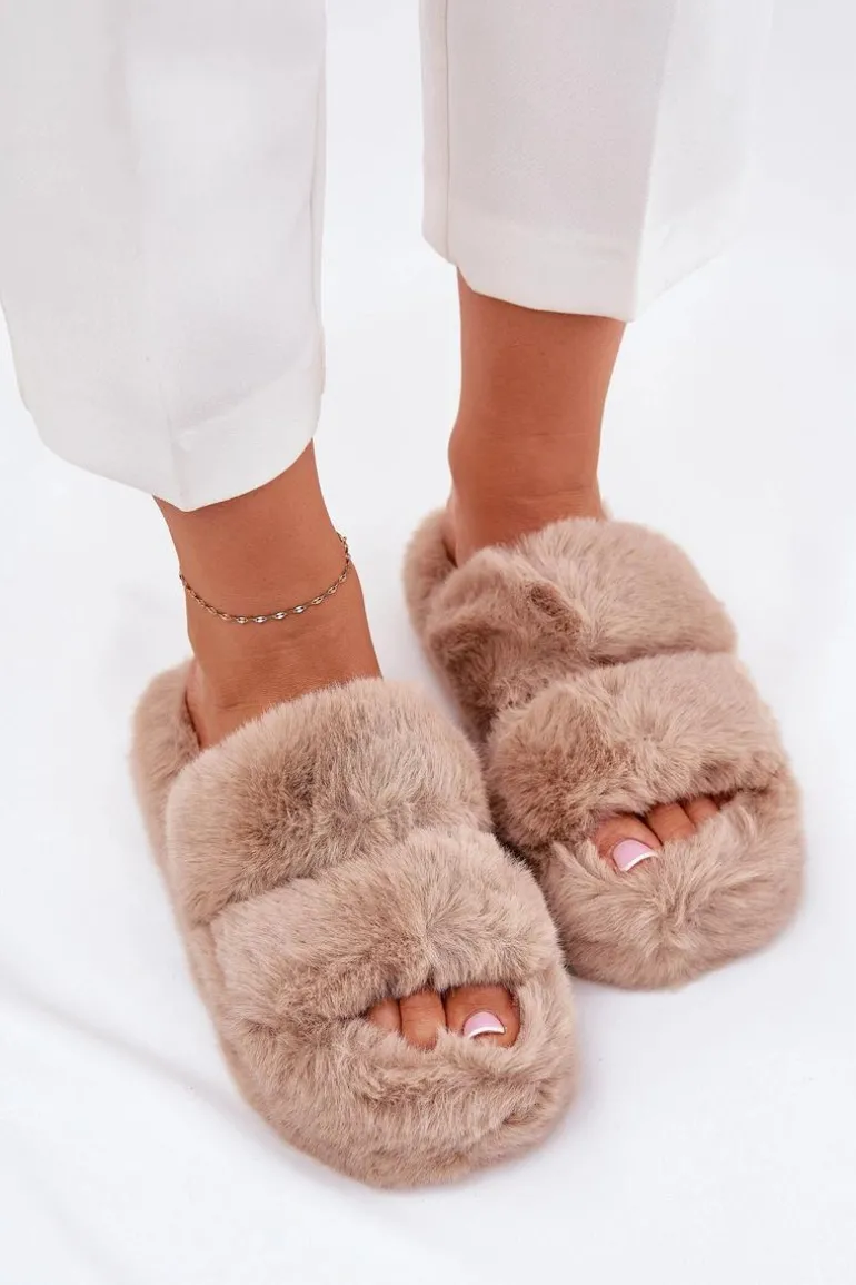 Futrzane Kapcie Damskie Na Platformie Khaki Talfedi