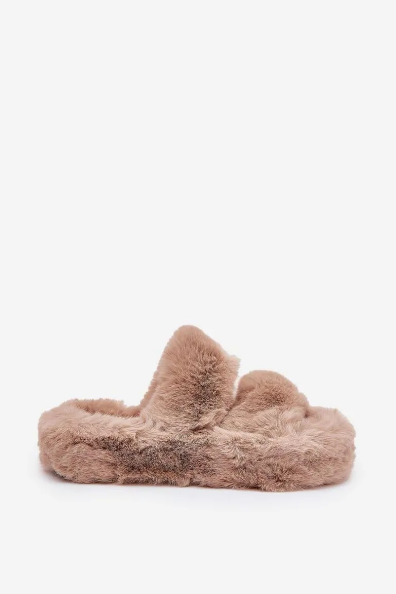 Futrzane Kapcie Damskie Na Platformie Khaki Talfedi