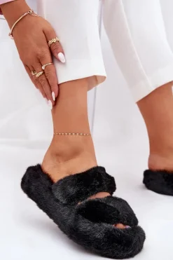 Futrzane Kapcie Damskie Na Platformie Czarne Talfedi