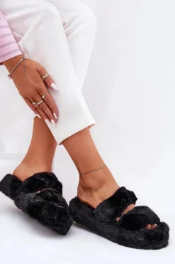 Futrzane Kapcie Damskie Na Platformie Czarne Talfedi