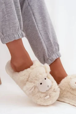 Futrzane Kapcie Damskie Owieczki Beżowe Sylline