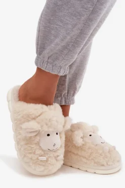 Futrzane Kapcie Damskie Owieczki Beżowe Sylline