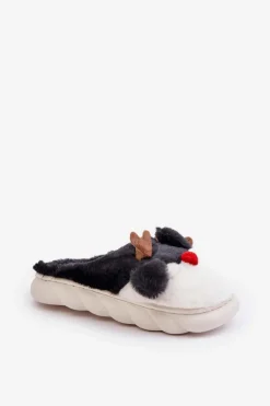 Futrzane Kapcie Damskie Z Motywem Renifera Czarne Wistira