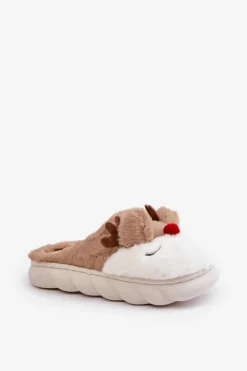 Futrzane Kapcie Damskie Z Motywem Renifera Brązowe Wistira