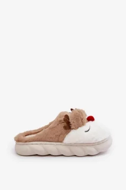 Futrzane Kapcie Damskie Z Motywem Renifera Brązowe Wistira