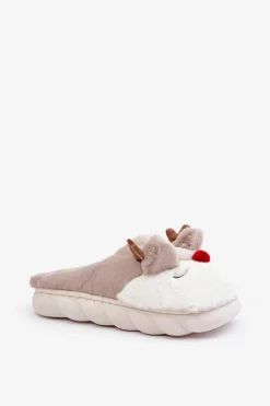 Futrzane Kapcie Damskie Z Motywem Renifera Beżowe Wistira