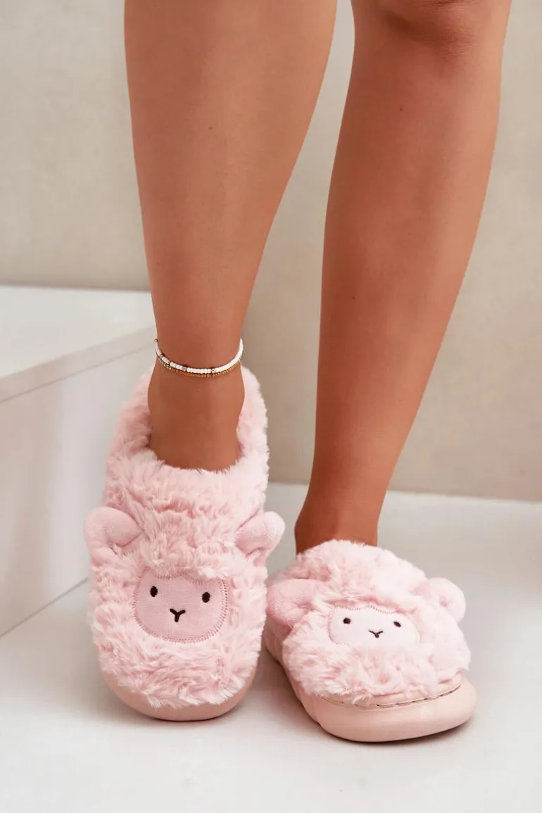 Futrzane Kapcie Damskie Z Motywem Owcy Różowe Phaeia