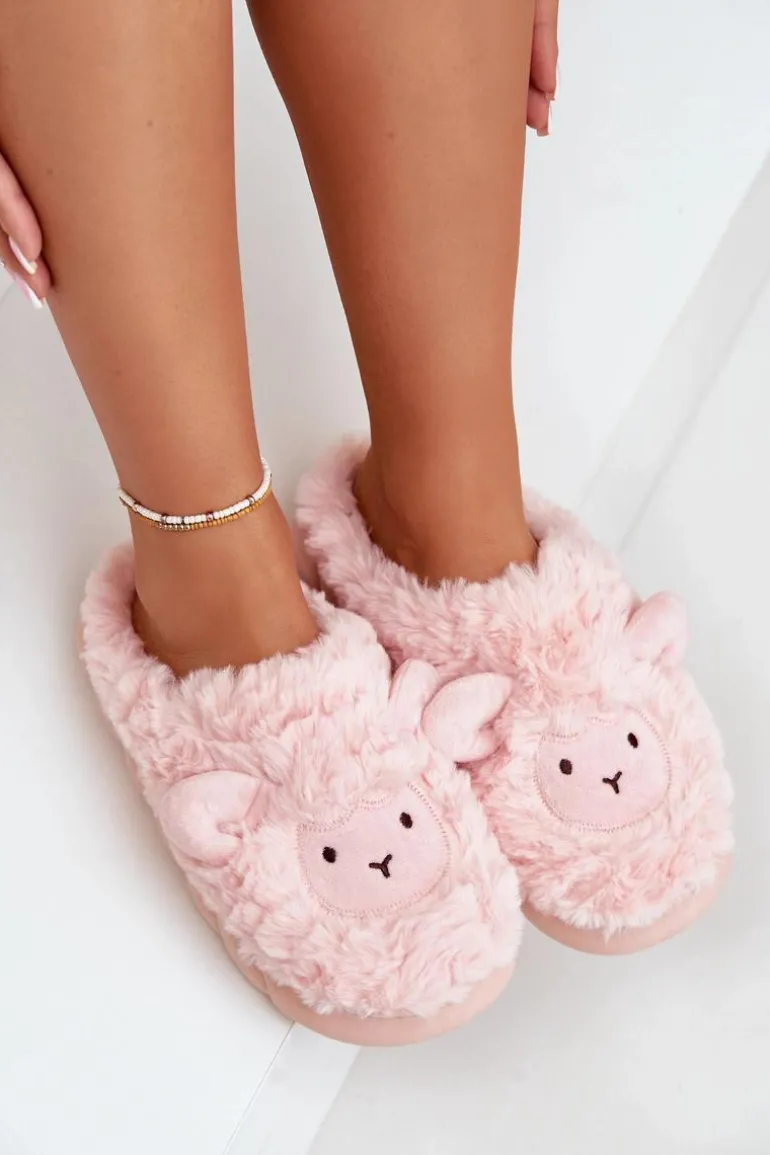 Futrzane Kapcie Damskie Z Motywem Owcy Różowe Phaeia