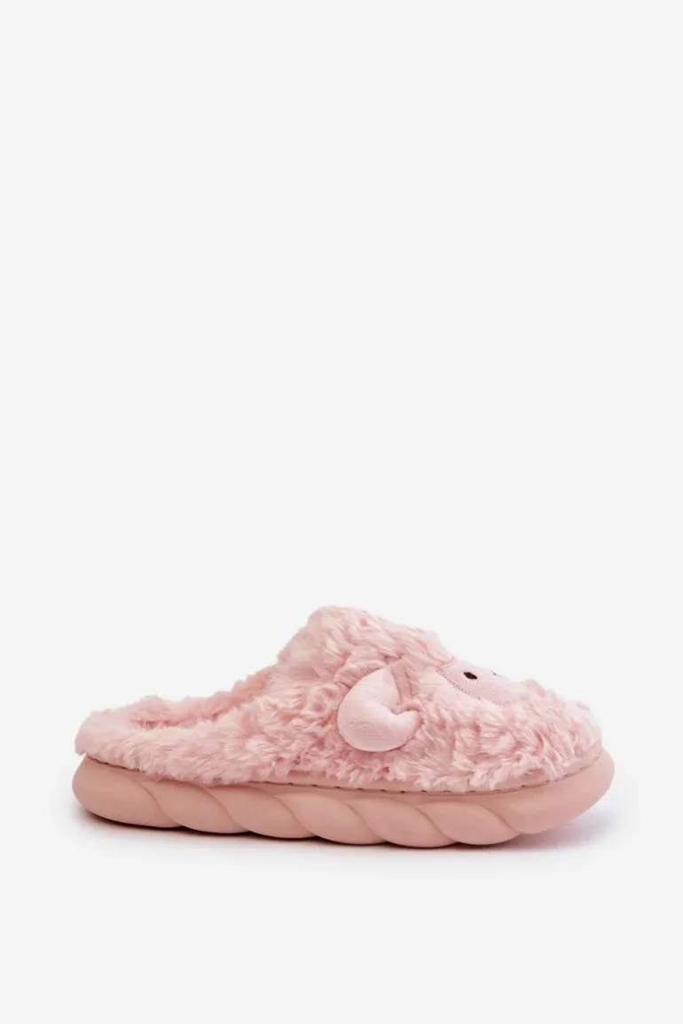 Futrzane Kapcie Damskie Z Motywem Owcy Różowe Phaeia