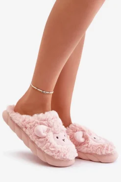 Futrzane Kapcie Damskie Z Motywem Owcy Różowe Phaeia
