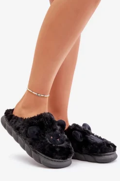 Futrzane Kapcie Damskie Z Motywem Owcy Czarne Phaeia