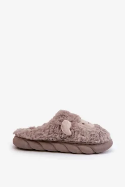 Futrzane Kapcie Damskie Z Motywem Owcy Ciemnobeżowe Phaeia