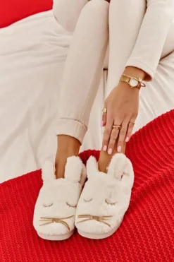 Futrzane Kapcie Damskie Z Króliczkiem Białe Dolcevia