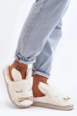 Futrzane Kapcie Damskie Z Króliczkiem Białe Dolcevia