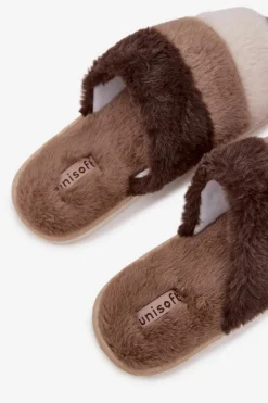 Futrzane Kapcie Damskie Z Paskami Brązowe Tahlisse