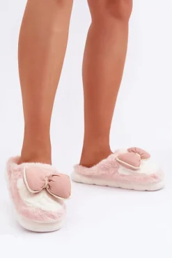 Futrzane Kapcie Z Kokardką Różowe Grilis