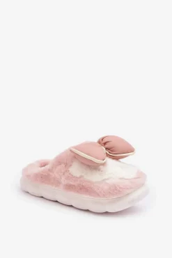 Futrzane Kapcie Z Kokardką Różowe Grilis