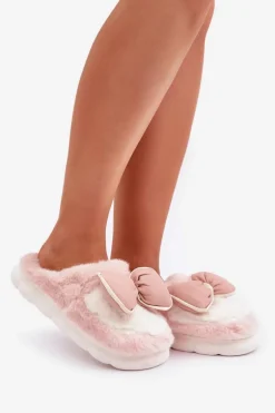 Futrzane Kapcie Z Kokardką Różowe Grilis