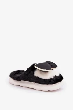 Futrzane Kapcie Z Kokardką Czarne Grilis