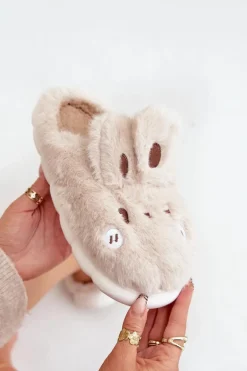 Futrzane Kapcie Z Motywem Króliczka Beżowe Natasha