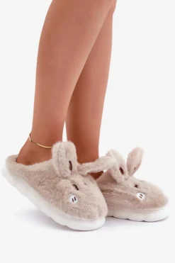 Futrzane Kapcie Z Motywem Króliczka Beżowe Natasha