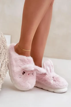 Futrzane Kapcie Z Motywem Króliczka Różowe Natasha