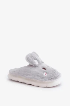 Futrzane Kapcie Z Motywem Króliczka Jasnoszare Natasha