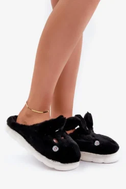 Futrzane Kapcie Z Motywem Króliczka Czarne Natasha